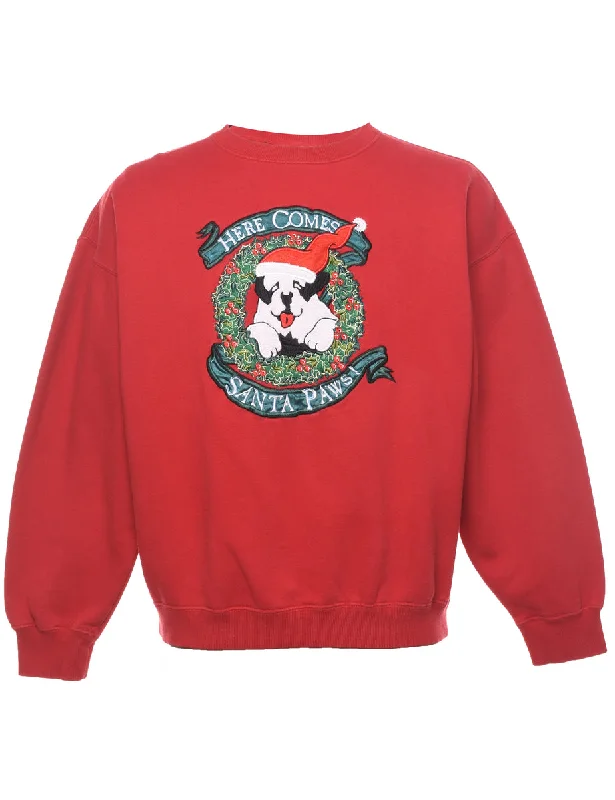 Santa Paws Christmas Sweatshirt - S Hoodie with Hem Embroidery Detailed Premium
