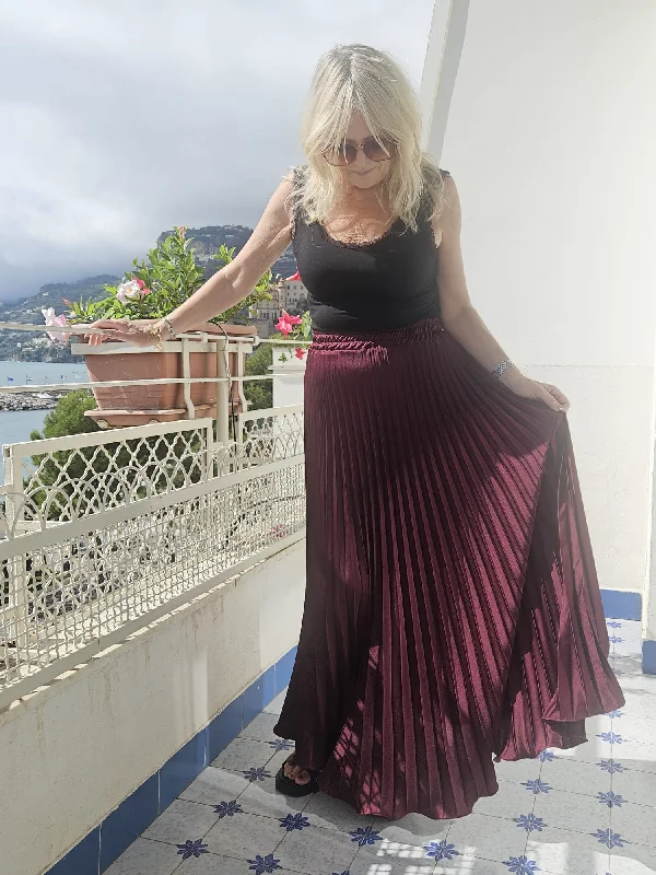 Satin Pleated Skirt Wine corduroy skirt cozy