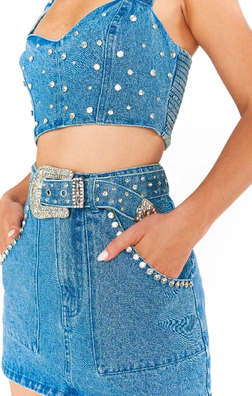 Shania Skirt Rhinestone Blue maxi skirt elegant