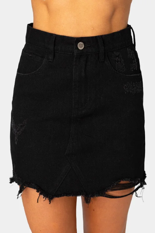 Sharon Distressed Mini Skirt - Black floral skirt print