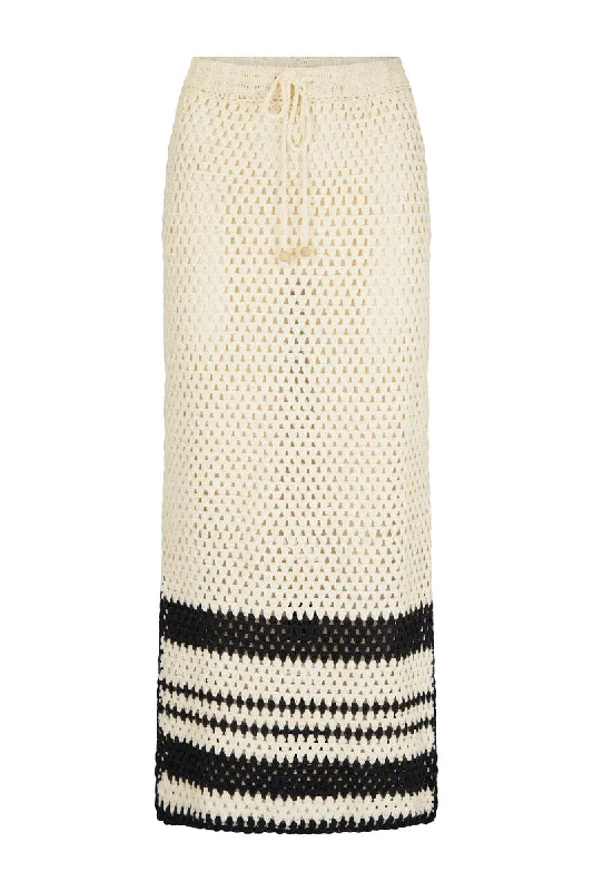 SIESTA CROCHET MIDI SKIRT-CREAM silk skirt lustrous