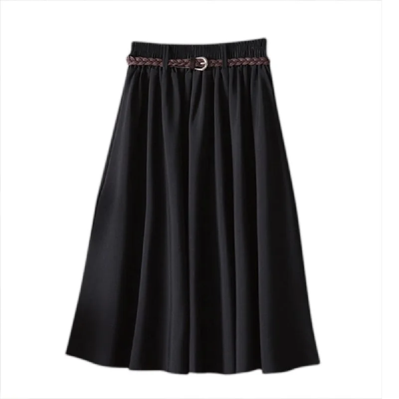 Comfort Solid A Line Mid Calf Skirt velvet skirt plush