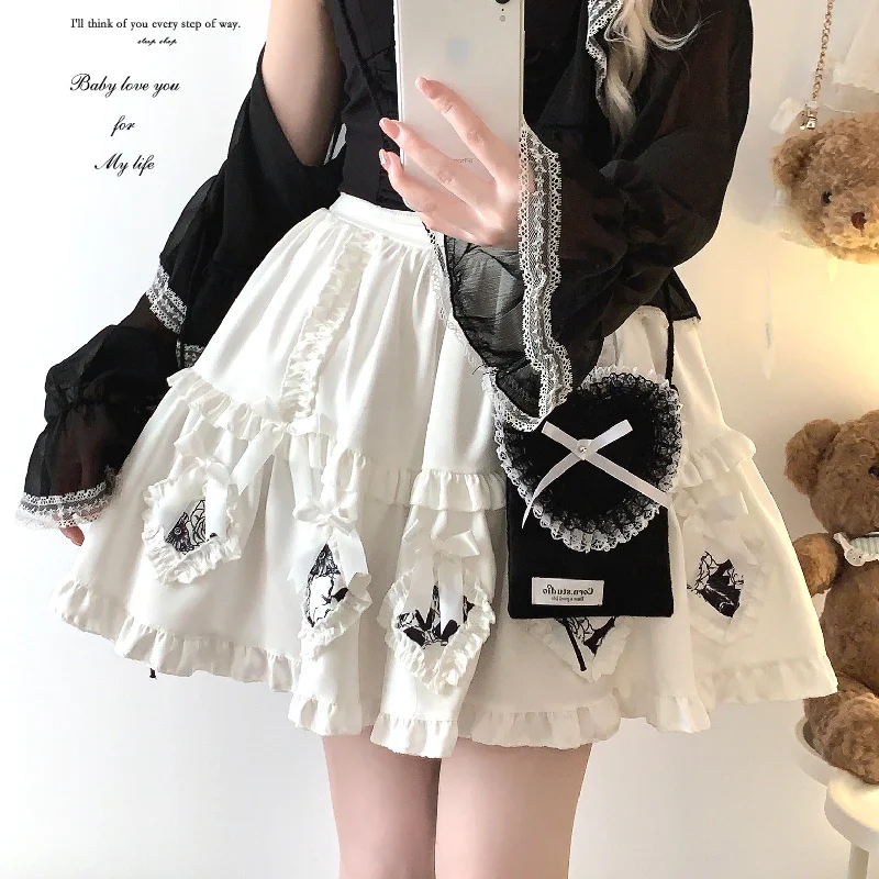 sleepingdoll bow lotus leaf cake skirt denim skirt fashionable