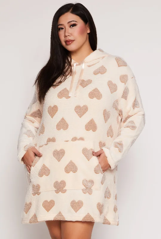 Heart Print Blanket Hoodie Hoodie with Bell Sleeves Flared Feminine
