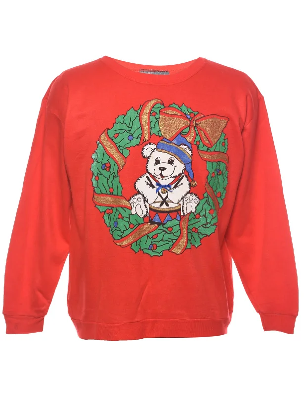 Teddy Bear Print Christmas Sweatshirt - L Hoodie with Double Zipper Versatile Adjustable Teddy Bear Print Christmas Sweatshirt - L Hoodie with Double Zipper Versatile Adjustable