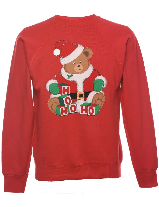 Teddy Bear Print Christmas Sweatshirt - S Oversized Hoodie Comfort Casual