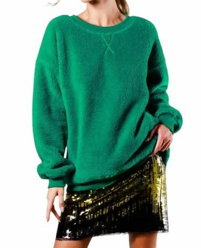 Teddy Sweatshirt In Green Cotton Hoodie Fleece Lining Warmth
