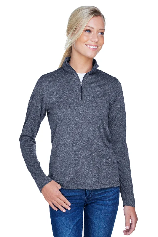 UltraClub Womens Heather Cool & Dry Performance Moisture Wicking 1/4 Zip Sweatshirt - Heather Navy Blue Hoodie with Contrast Stitching Detailed Premium UltraClub Womens Heather Cool & Dry Performance Moisture Wicking 1/4 Zip Sweatshirt - Heather Navy Blue Hoodie with Contrast Stitching Detailed Premium