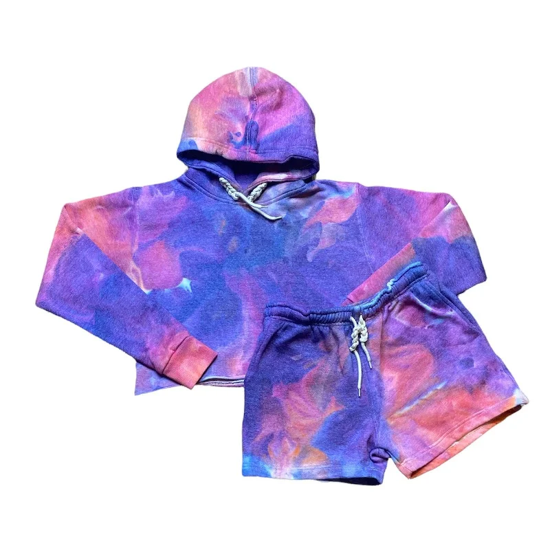 Watercolors Cropped Hoodie Set Hoodie with Exposed Zipper Edgy Industrial