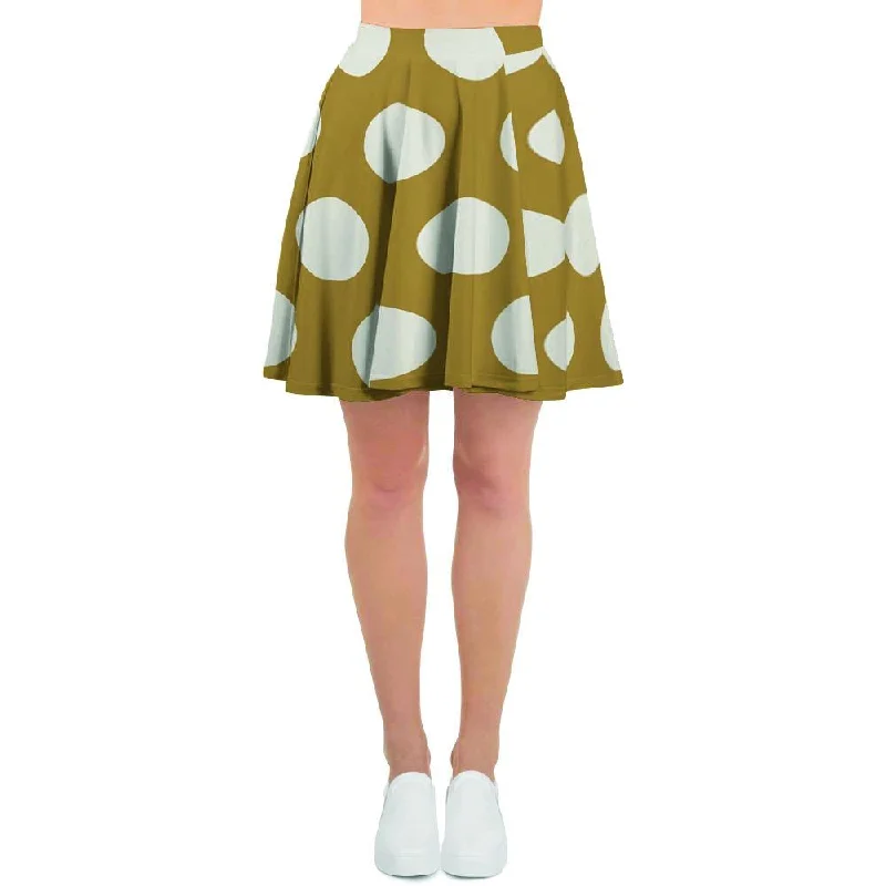 White And Yellow Polka Dot Women's Skirt chiffon skirt floaty