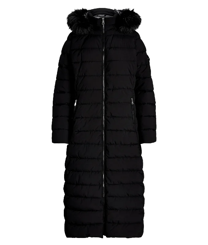 Faux-fur-trim Quilted Hooded Coat - Black Hoodie with Double Zipper Versatile Adjustable Faux-fur-trim Quilted Hooded Coat - Black Hoodie with Double Zipper Versatile Adjustable