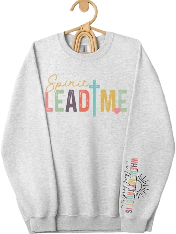 Women's Spirit Lead Me Sweatshirt In Heather Grey Hoodie with Emblem Brand Identity