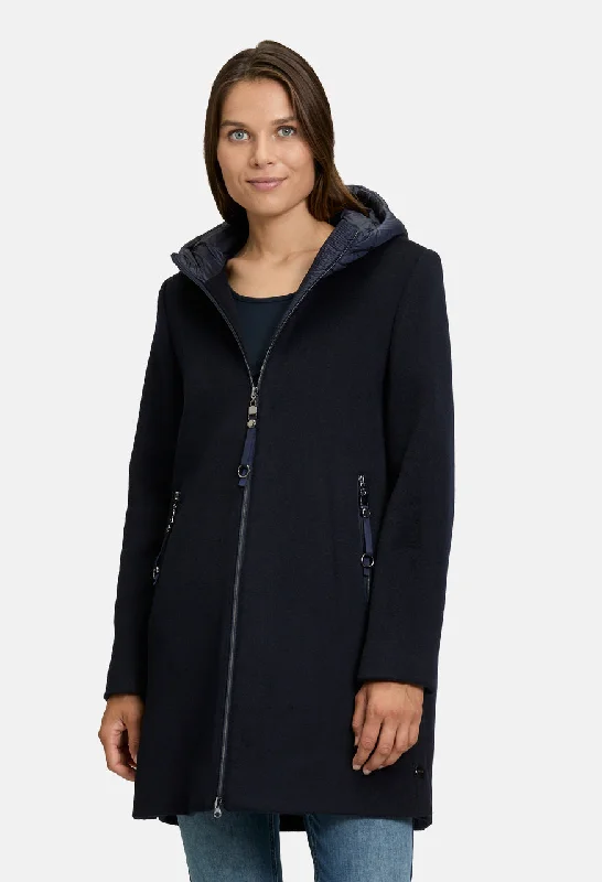 Wool Hooded Coat Hoodie with Pattern Geometric Abstract