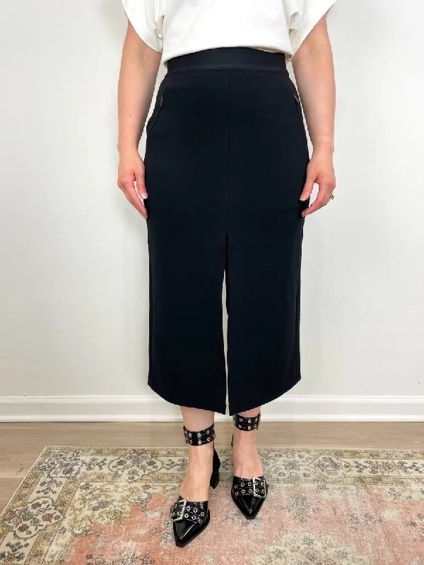 Wren Crepe Knit Midi Skirt in Black corduroy skirt comfortable