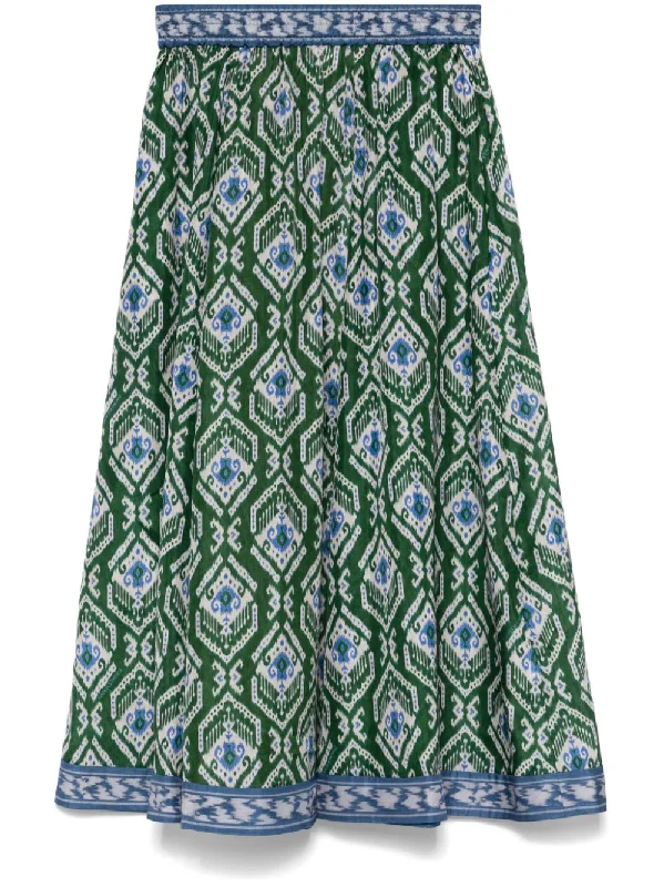 Wylie Swing Skirt in Green/Blue Ikat cashmere skirt soft