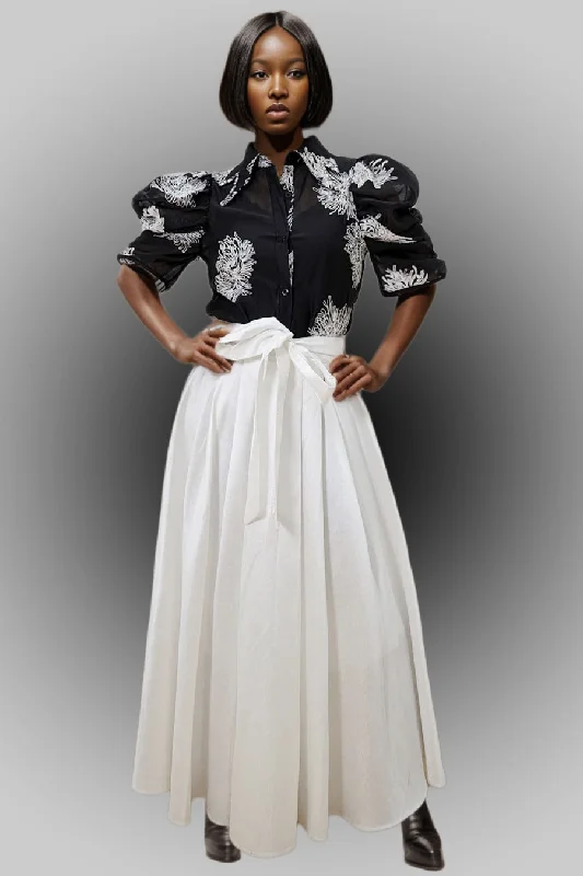 X7612 SKIRT (BLK, WHT) silk skirt lustrous