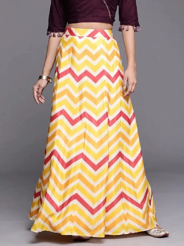 Yellow Printed Crepe Skirt leather skirt sleek
