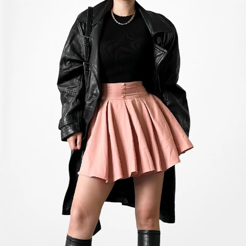 YesStyle Pink Button Front High Waisted Flared Pleated Skater Mini Skirt Size XS wool skirt sturdy